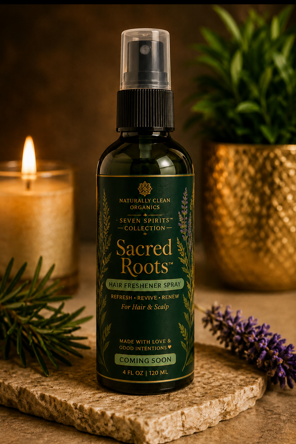 Sacred Roots Hair Freshener Spray coming soon without the former portrait emblem
